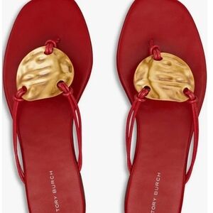 Tory Burch Red Patos Sandals with Gold Disc